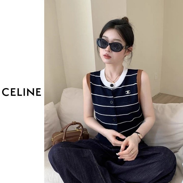 ●8월 판매 10위● CELINE 셀린느 민소매 배색 펀칭조끼 3COLOR