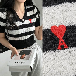  AMI 아미 단가라 브이넥 니트반팔