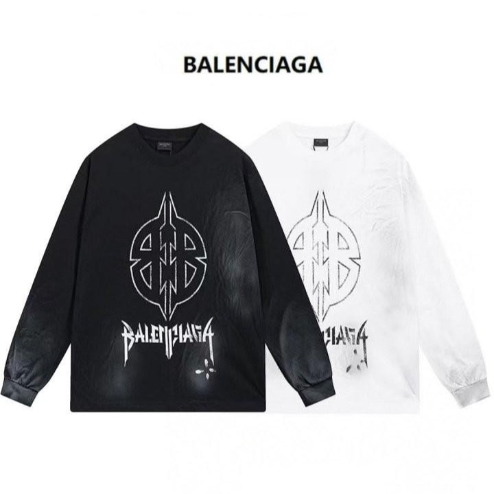 BALENCIAGA 발렌시아가 메탈 록 방패 더블B 핸드프린팅 긴팔 티셔츠