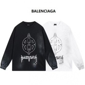 BALENCIAGA 발렌시아가 메탈 록 방패 더블B 핸드프린팅 긴팔 티셔츠