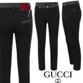 GUCCI 구찌 레터링 로고 자가드 블랙 슬림 일자진