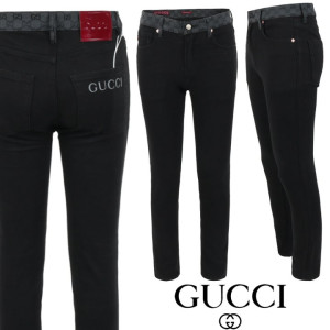 GUCCI 구찌 레터링 로고 자가드 블랙 슬림 일자진