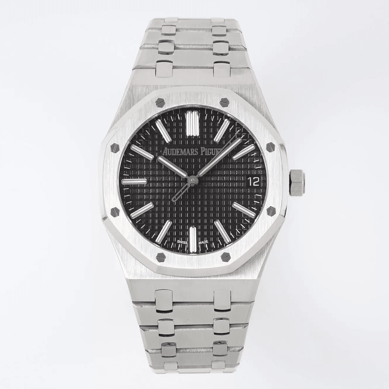 AUDEMARS PIGUET 오데마피게 로얄오크 50주년 한정판 블랙 텍스처 다이얼 스틸 SS 브레이슬릿 41mm 15510ST