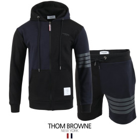 THOM BROWNE 톰브라운 배색 4선 후드집업 & 반바지 셋업
