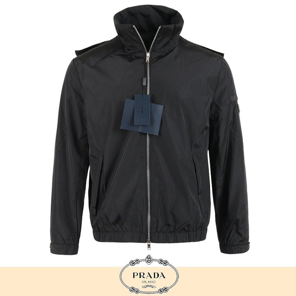 PRADA 프라다 클래식 블랙 삼각로고 빅후드 바람막이