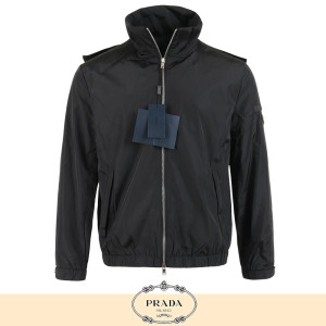 PRADA 프라다 클래식 블랙 삼각로고 빅후드 바람막이