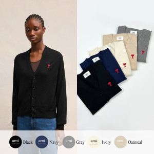 AMI 아미 드 꾀흐 엠브로이더리 니트 가디건