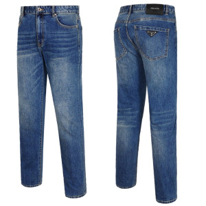 PRADA 프라다 메탈 삼각패치 중청 캣워싱진