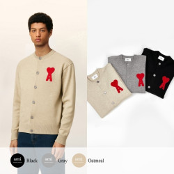 AMI 아미 드 꾀흐 패치 라운드 니트 가디건