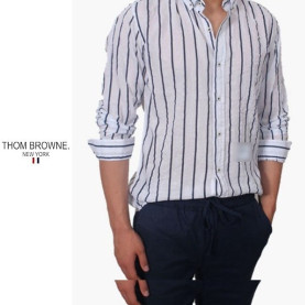 THOM BROWNE 톰브라운 린넨 스트라이프 워싱 셔츠