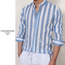 THOM BROWNE 톰브라운 댄디 스트라이프 워싱 린넨 셔츠