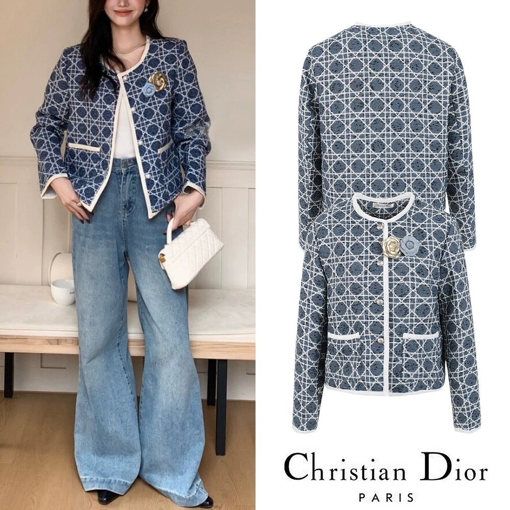 DIOR 디올 룸버스 꽃브로치 트위드 자켓