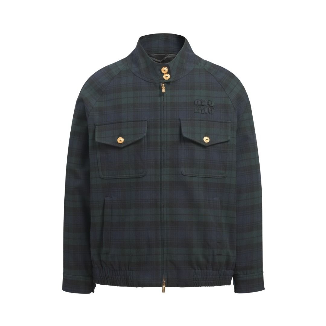 MIUMIU 미우미우 로고 패치 체크 블루종 자켓