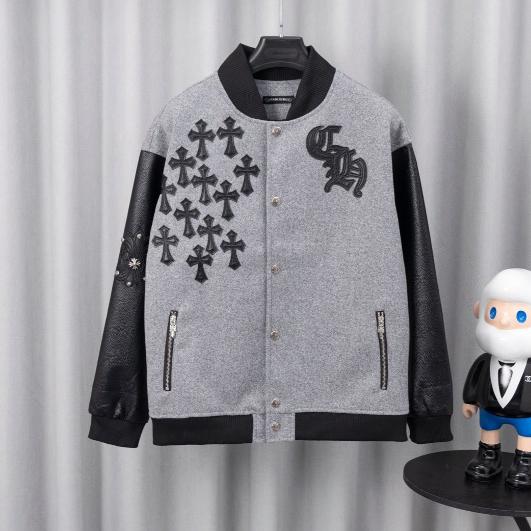 CHROME HEARTS 크롬하츠 멀티 크로스 레더 믹스 바시티 자켓