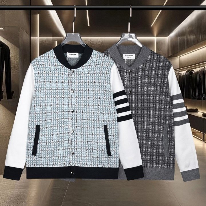 THOM BROWNE 톰브라운 체크 니트 보머 자켓