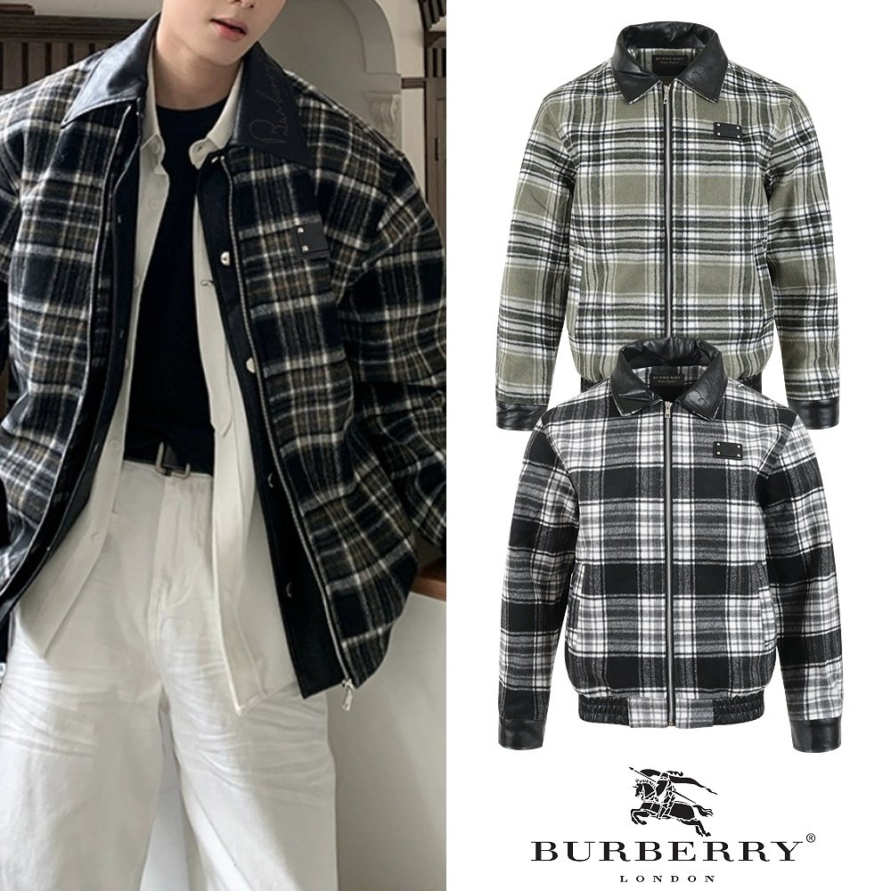 BURBERRY 버버리 플레이트 플라넬 레더포인트 자켓