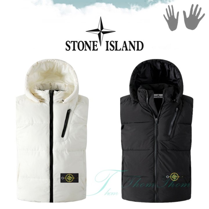 STONE ISLAND 스톤아일랜드 지퍼 후드 패딩 베스트
