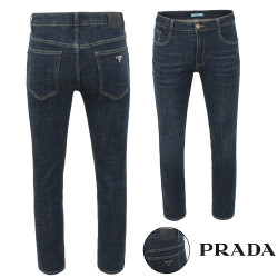 PRADA 프라다 클래식 삼각 레더 진청 슬림진
