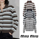 MIUMIU 미우미우 레터링자수 스트라이프 가디건