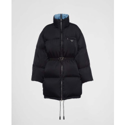 PRADA 프라다 리나일론 삼각로고 개버딘 후드 다운 코트 패딩