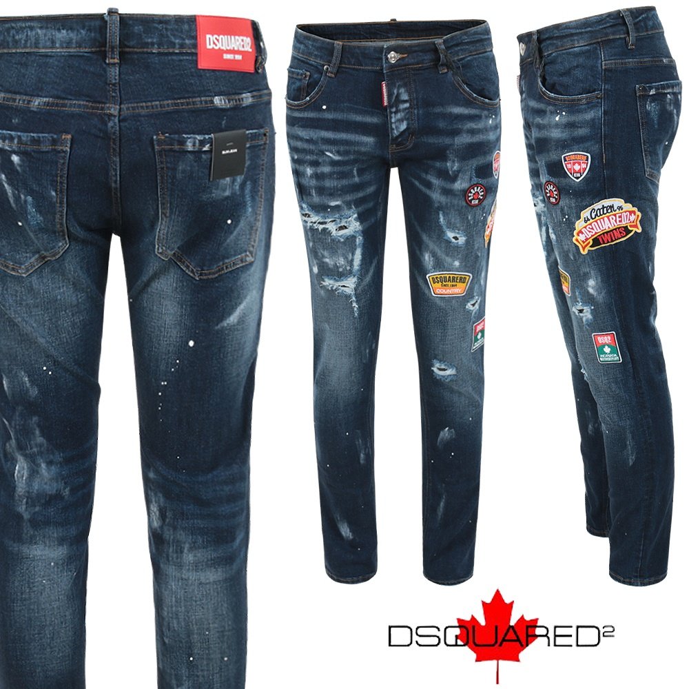 DSQUARED2 디스퀘어드2 멀티 패치 워싱 슬림 일자진