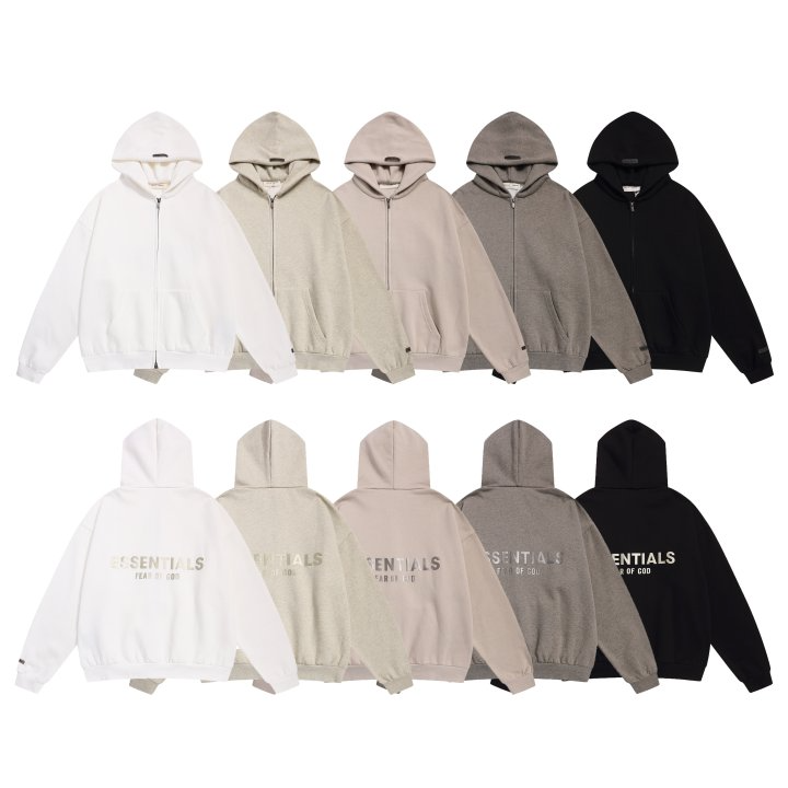 FEAR OF GOD 피어오브갓 에센셜  2005 백 로고 플리스 풀 후드 집업