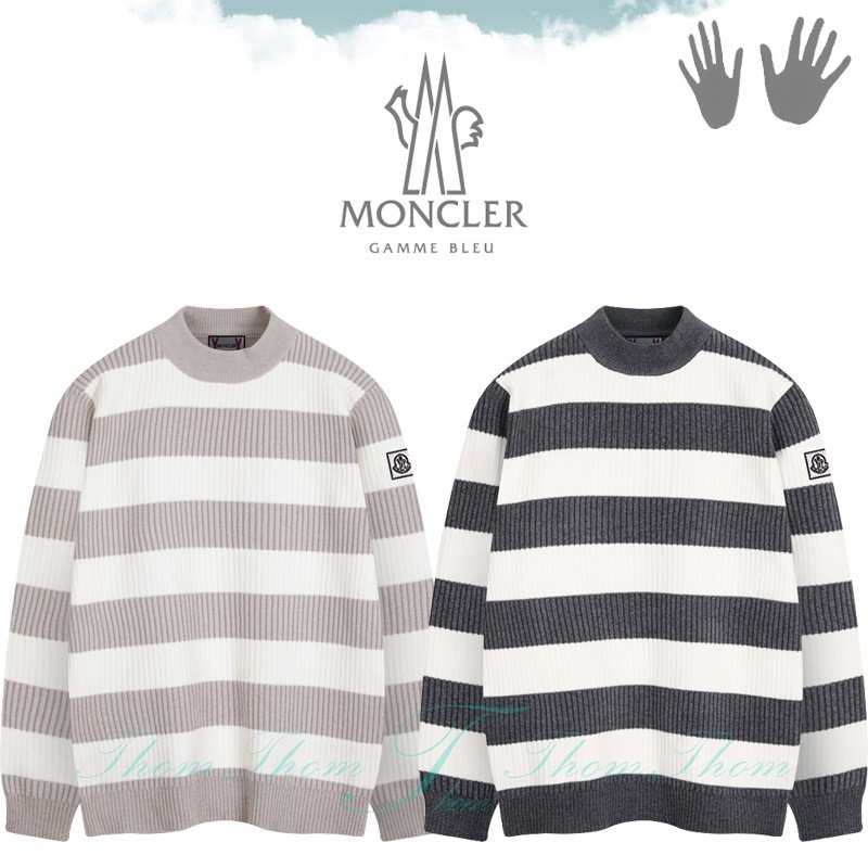 MONCLER 몽클레어 감마블루 큰 단가라 반폴라 니트