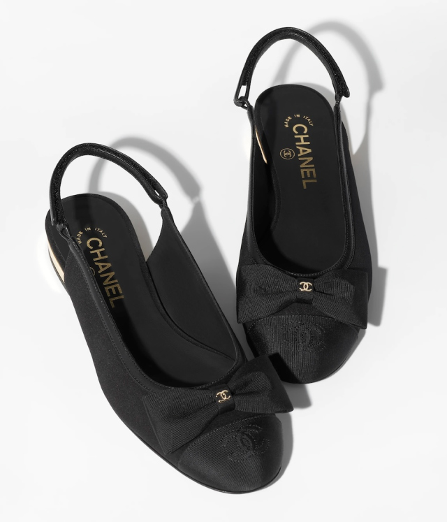 ●실사● 샤넬 리본 로고 블랙 슬링 플랫 슈즈