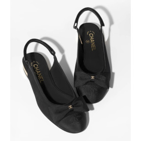 ●실사● 샤넬 리본 로고 블랙 슬링 플랫 슈즈