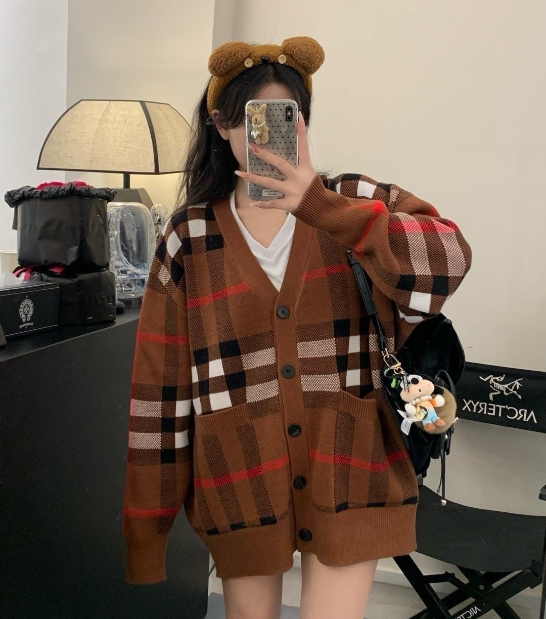 BURBERRY 버버리 울 캐시미어 체크 가디건