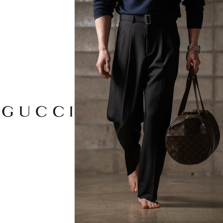 GUCCI 구찌 투턱 벨트 와이드 슬렉스 2COLOR