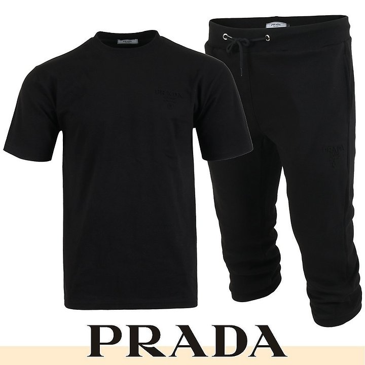 PRADA 프라다 메인 엠보 로고 반팔 & 7부 셋업
