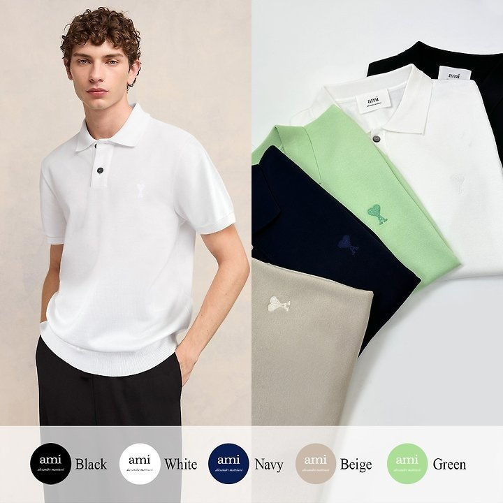 AMI 아미 드 꾀흐 까마이외 자수 카라 니트반팔