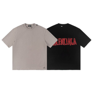 BALENCIAGA 발렌시아가 6441 테이프 로고 구제 워싱 반팔