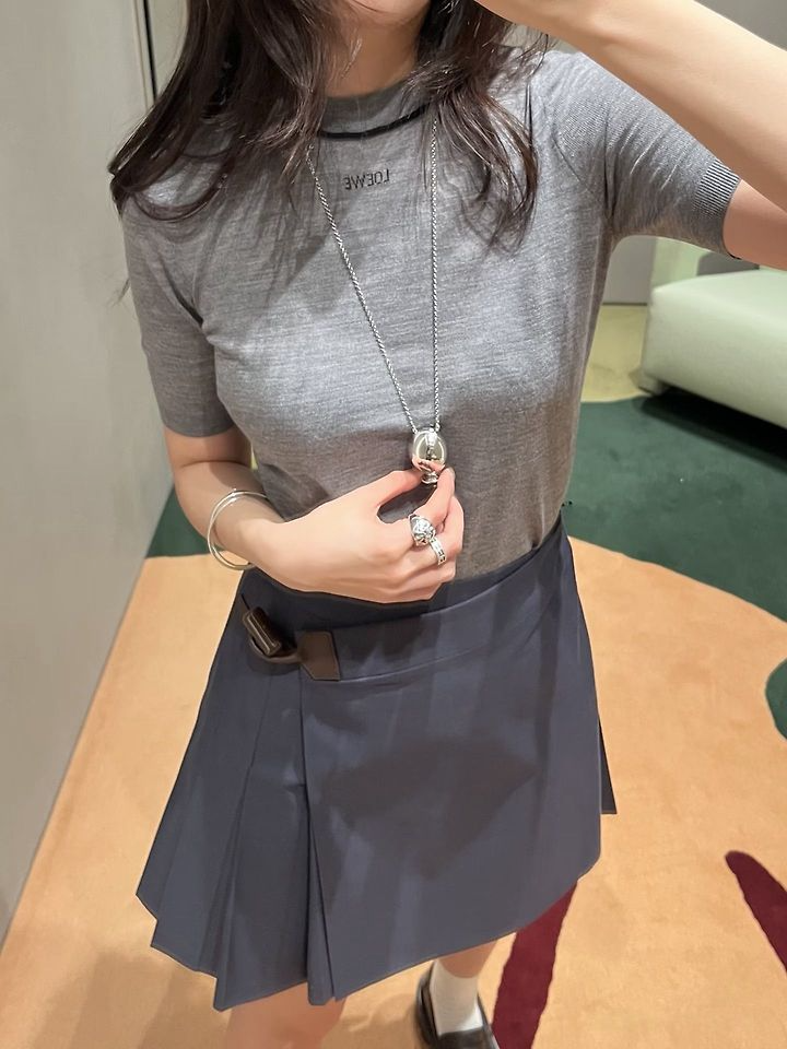 LOEWE 로에베 64300 로고 컨트라스트 니트 반팔